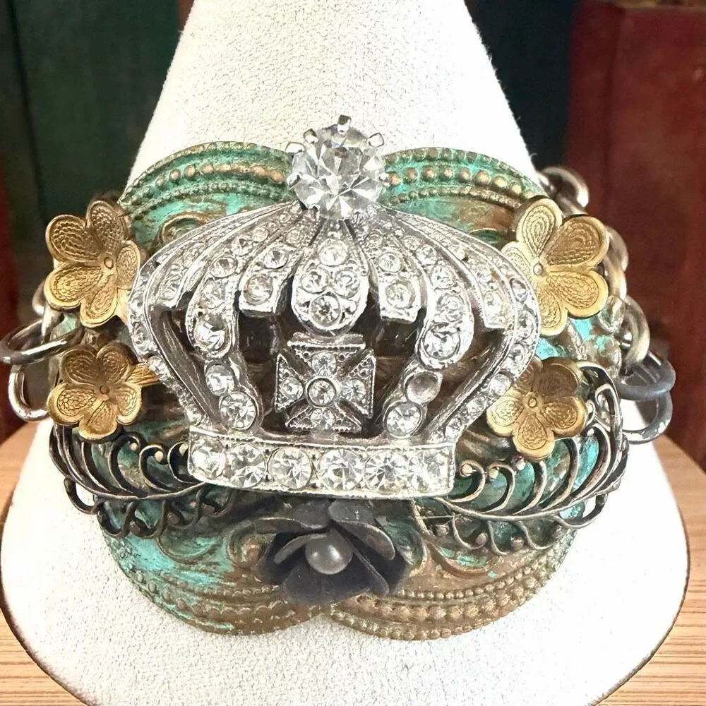 Artisan Mixed Metal Crown Statement Bracelet
